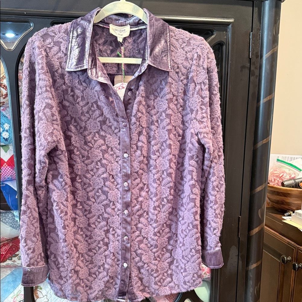 Umgee Shimmering Purple Lace Blouse